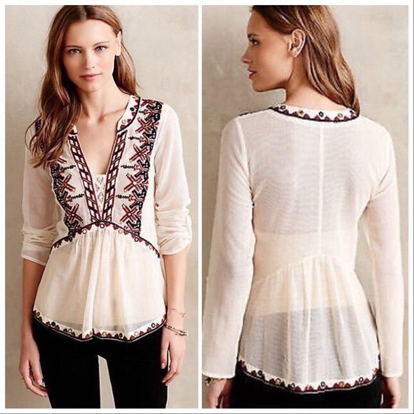 Anthropologie Tops - Anthropologie | Akemi+Kin Ibis Peasant Mesh Blouse
